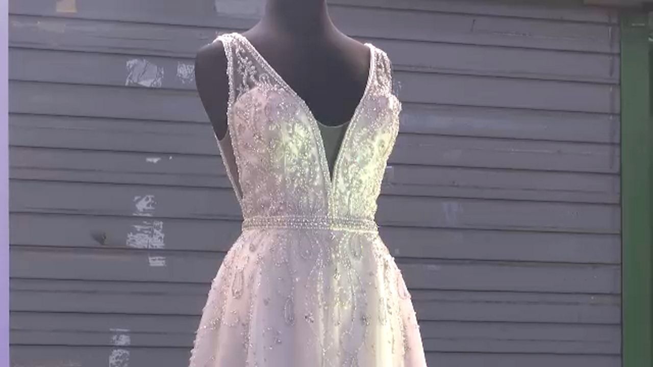 mannequin wearing a wedding dress