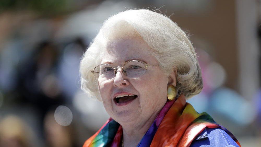 Attorney Sarah Weddington speaks during a women's rights rally on Tuesday, June 4, 2013, in Albany, N.Y. Weddington, who at 26 successfully argued the landmark abortion rights case Roe v. Wade before the U.S. Supreme Court, died Sunday, Dec. 26, 2021. She was 76. (AP Photo/Mike Groll, File)