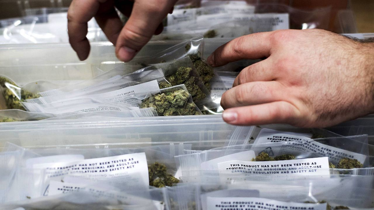 FILE - In this file photo, an employee stocks cannabis at a store in San Francisco. (AP Photo/Noah Berger, File)