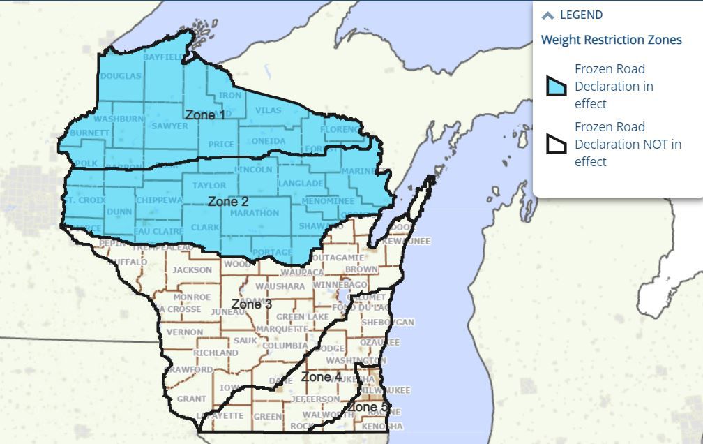 Frozen road law to take effect for northern Wisconsin