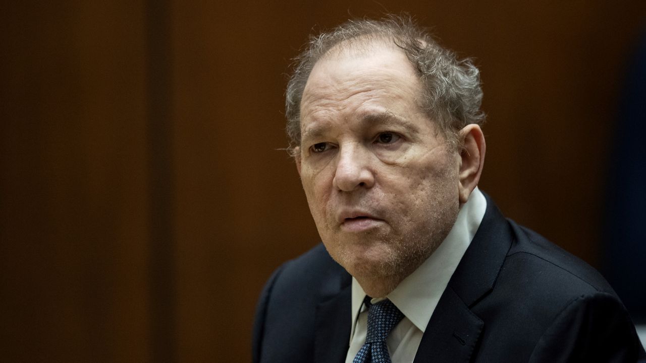 Former film producer Harvey Weinstein appears in court at the Clara Shortridge Foltz Criminal Justice Center in Los Angeles, Calif., on Tuesday, Oct. 4 2022. (Etienne Laurent/Pool Photo via AP)