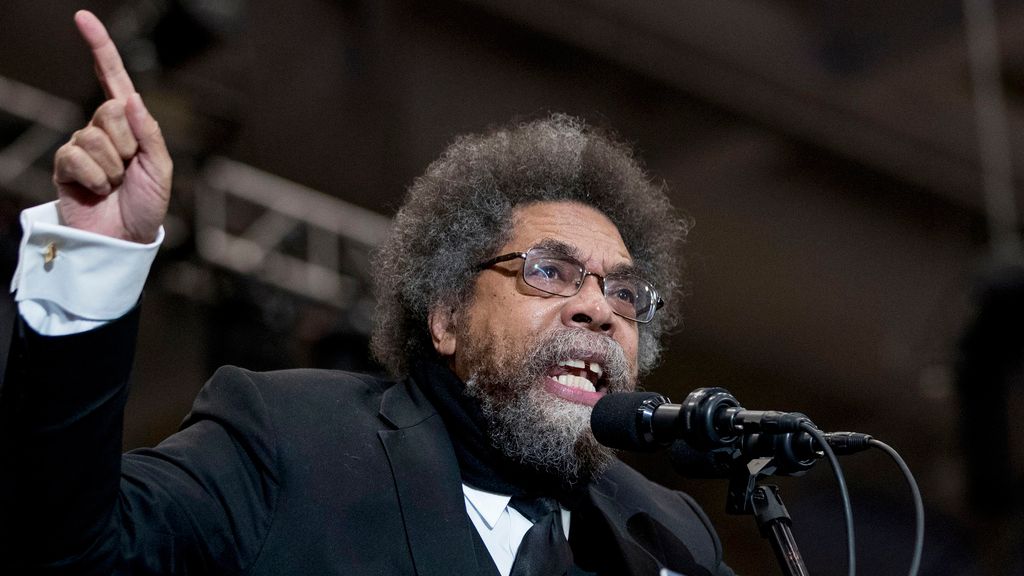 Harvard Professor Cornel West speaks at a campaign rally for Democratic presidential candidate Sen. Bernie Sanders, I-Vt., at the Whittemore Center Arena at the University of New Hampshire, Feb. 10, 2020, in Durham, N.H. (AP Photo/Andrew Harnik)