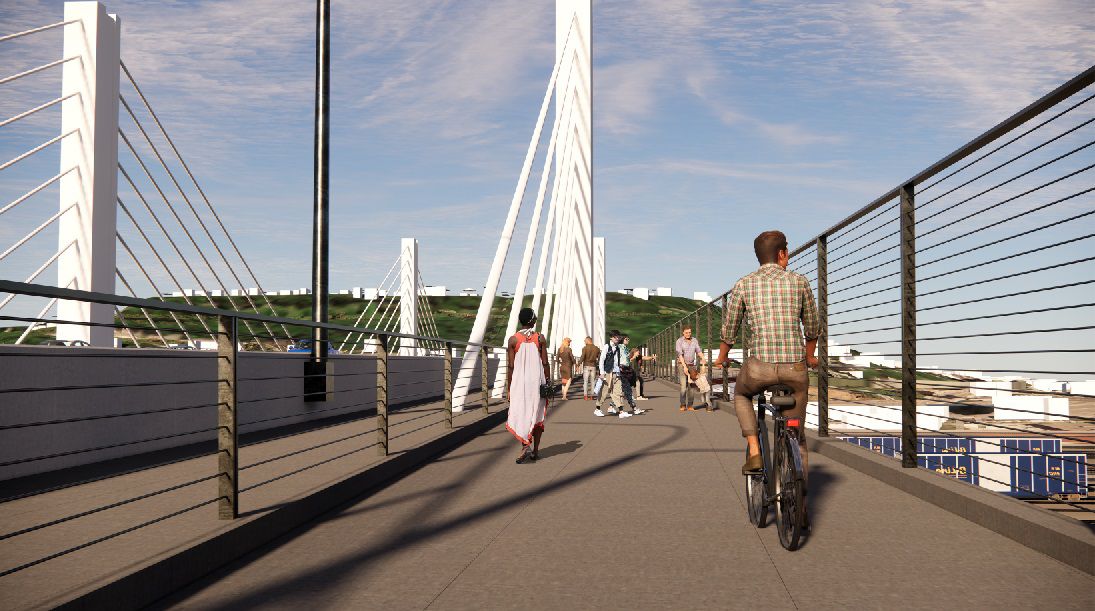 A rendering of the mixed-use path planned for the replacement Western Hills Viaduct. (Image courtesy of the Cincinnati of Cincinnati)