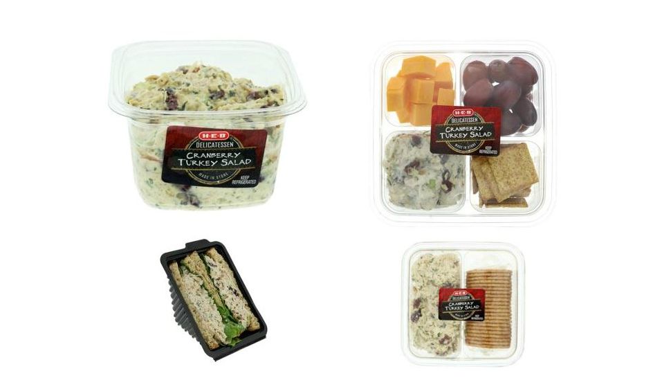 Turkey salad products currently being recalled by grocer H-E-B over an allergen concern. (H-E-B)