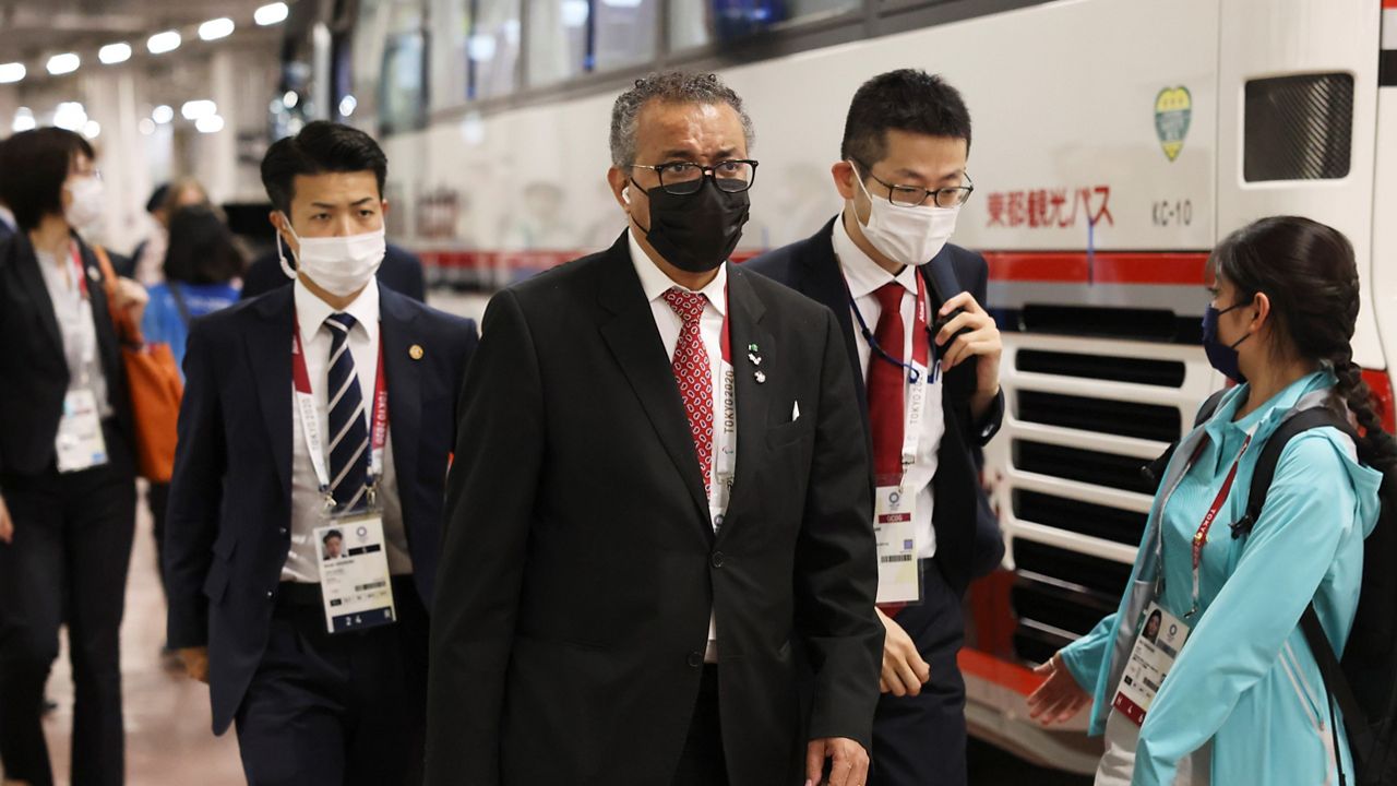 WHO Director-General Tedros Adhanom Ghebreyesus arrives at the Olympic Stadium in Tokyo, Japan. (Leon Neal/AP)