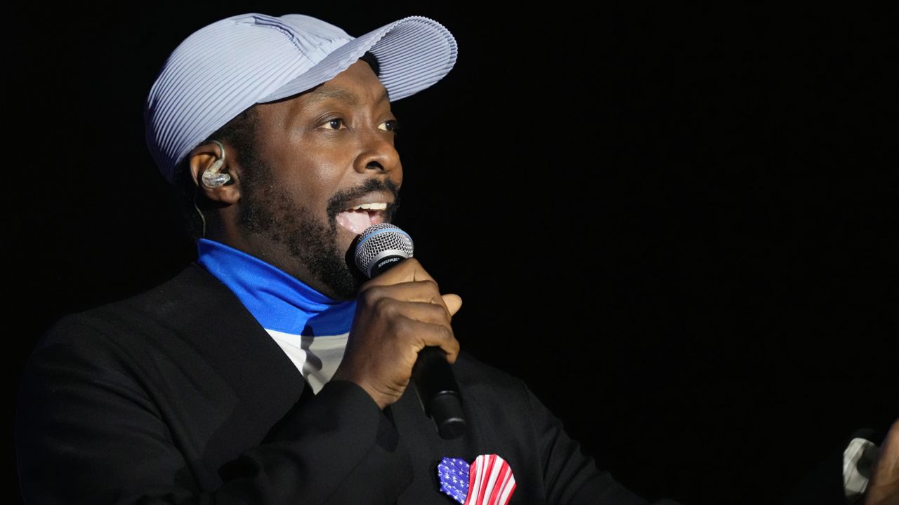 Will.i.am performs during a campaign rally for Democratic presidential nominee Vice President Kamala Harris outside the Philadelphia Museum of Art, Nov. 4, 2024. (AP Photo/Matt Rourke)