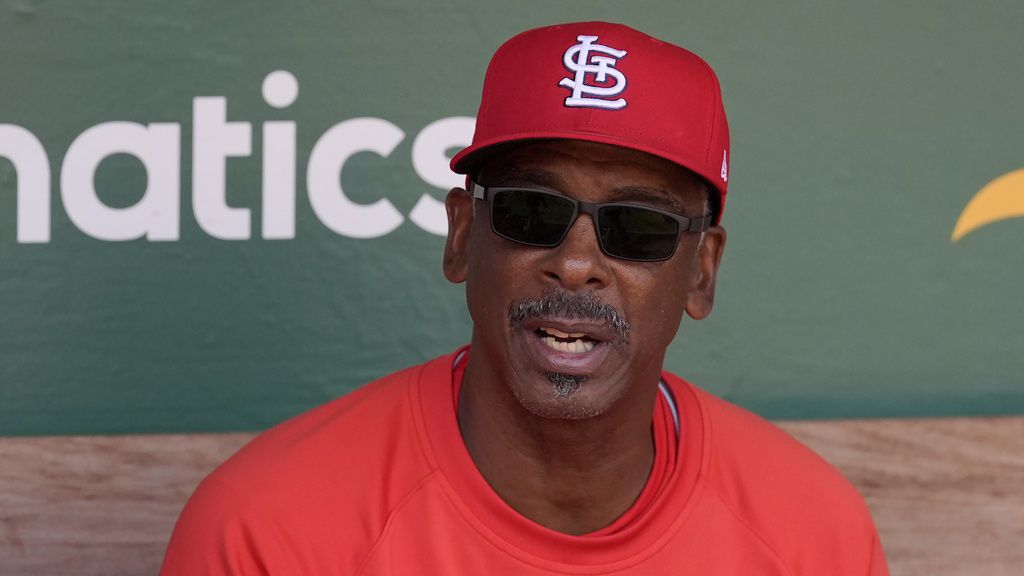 St. Louis Cardinals assistant coach Willie McGee before a baseball game against the Oakland Athletics in Oakland, Calif., Wednesday, April 17, 2024. (AP Photo/Jeff Chiu)