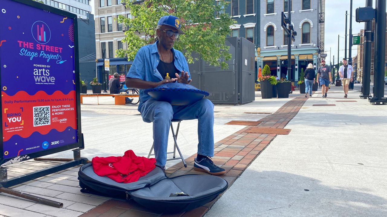 Willie Smart Jr., a longtime street performer in downtown Cincinnati. He's one of musicians taking part in The Street Stage Project. (Casey Weldon/Spectrum News 1)