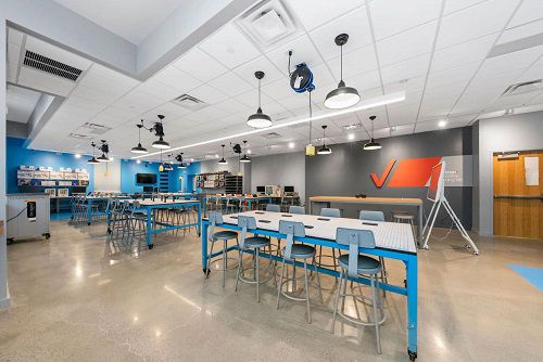 A wide shot showing the inside of the Verizon Innovative Learning Lab at Sayler Park School (Provided)