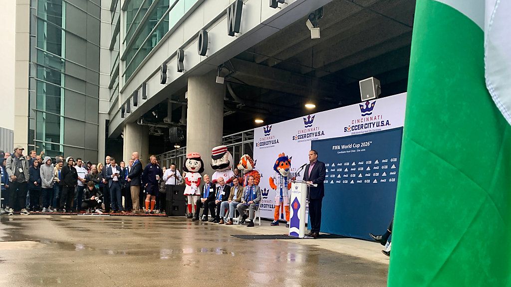 The scene outside Paul Brown Stadium during a World Cup pep rally in fall of 2021. (Casey Weldon/Spectrum News 1)