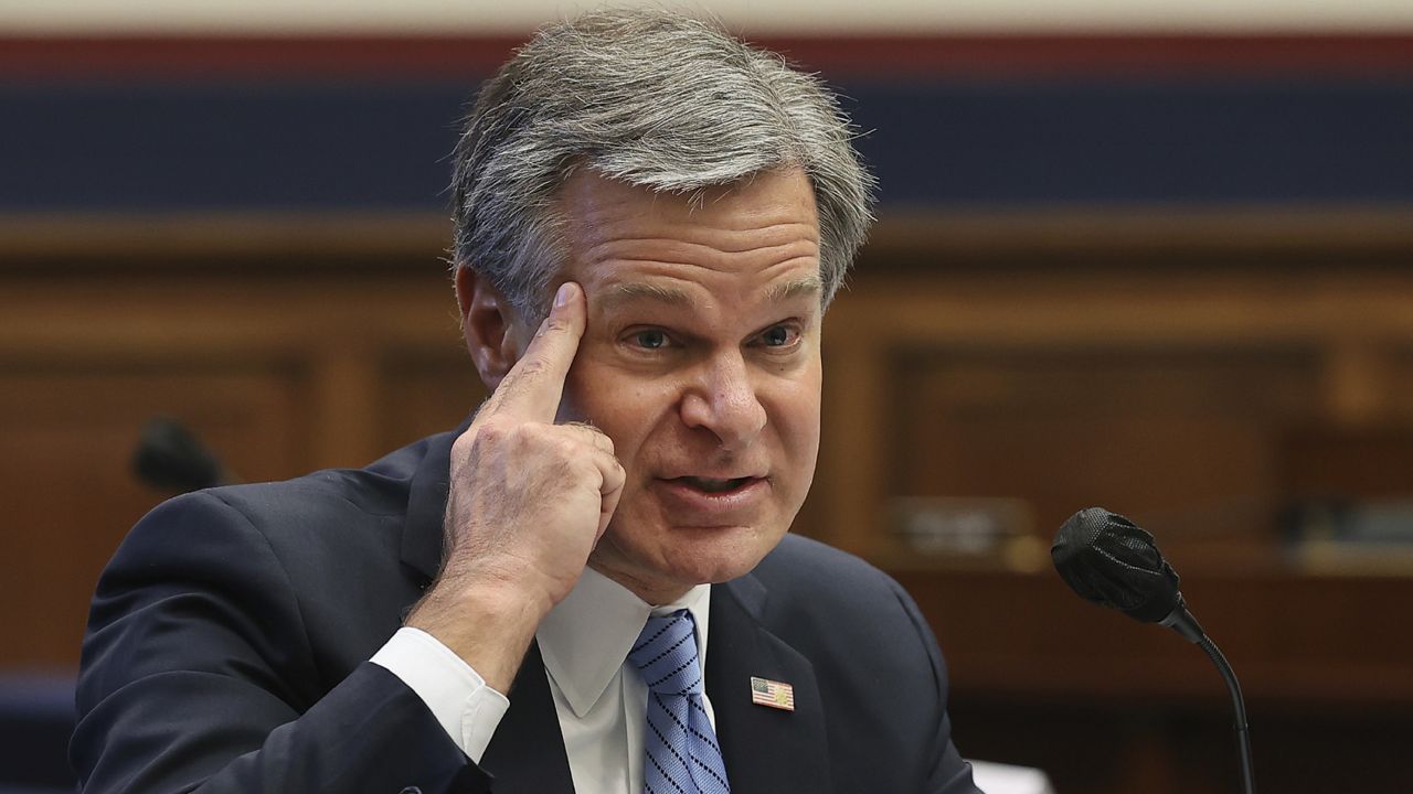 Federal Bureau of Investigation Director Christopher Wray testifies before a House Committee on Homeland Security hearing on 'worldwide threats to the homeland', Thursday, Sept. 17, 2020 on Capitol Hill Washington. (Chip Somodevilla/Pool via AP)