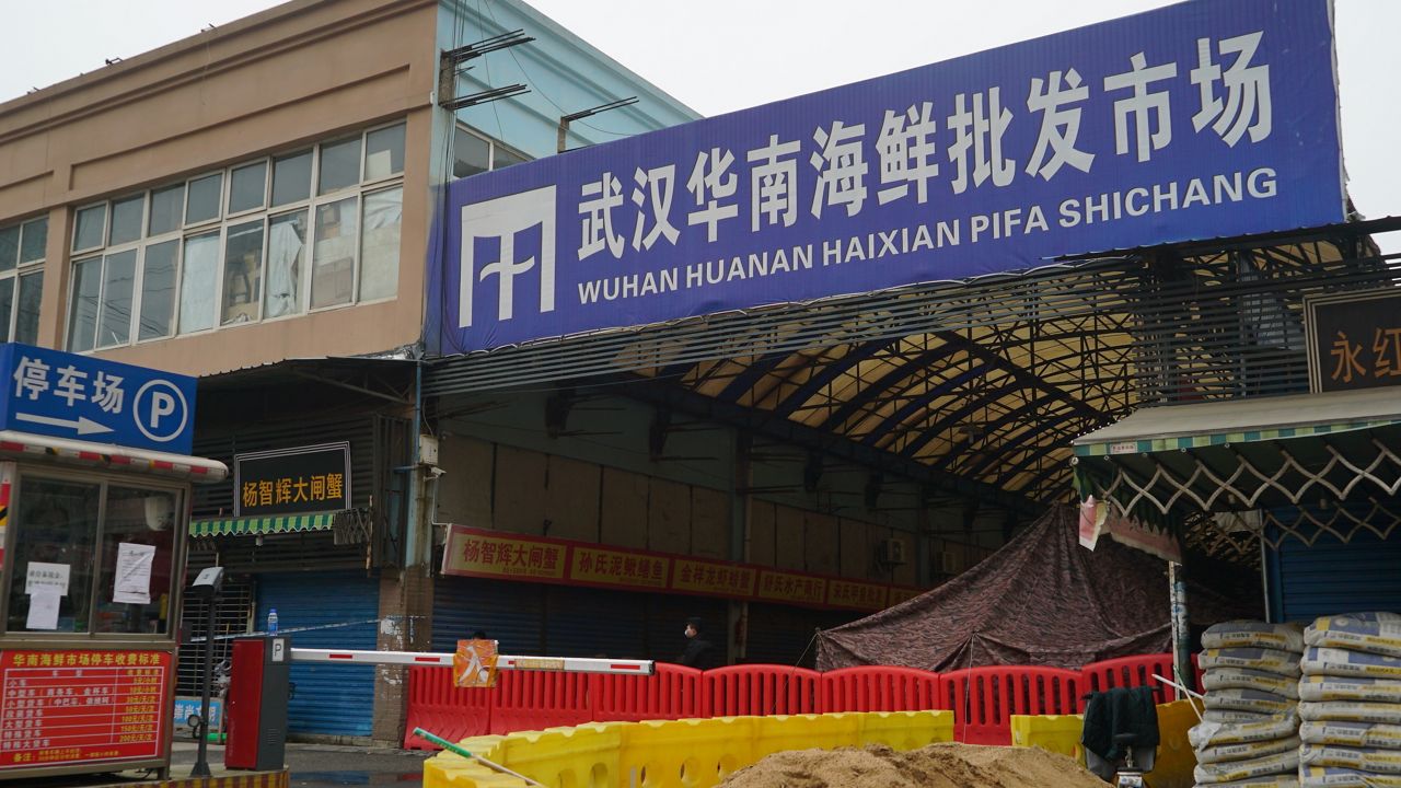 The Huanan Seafood Wholesale Market sits closed in Wuhan, China, on Jan. 21, 2020. (AP Photo/Dake Kang, File)
