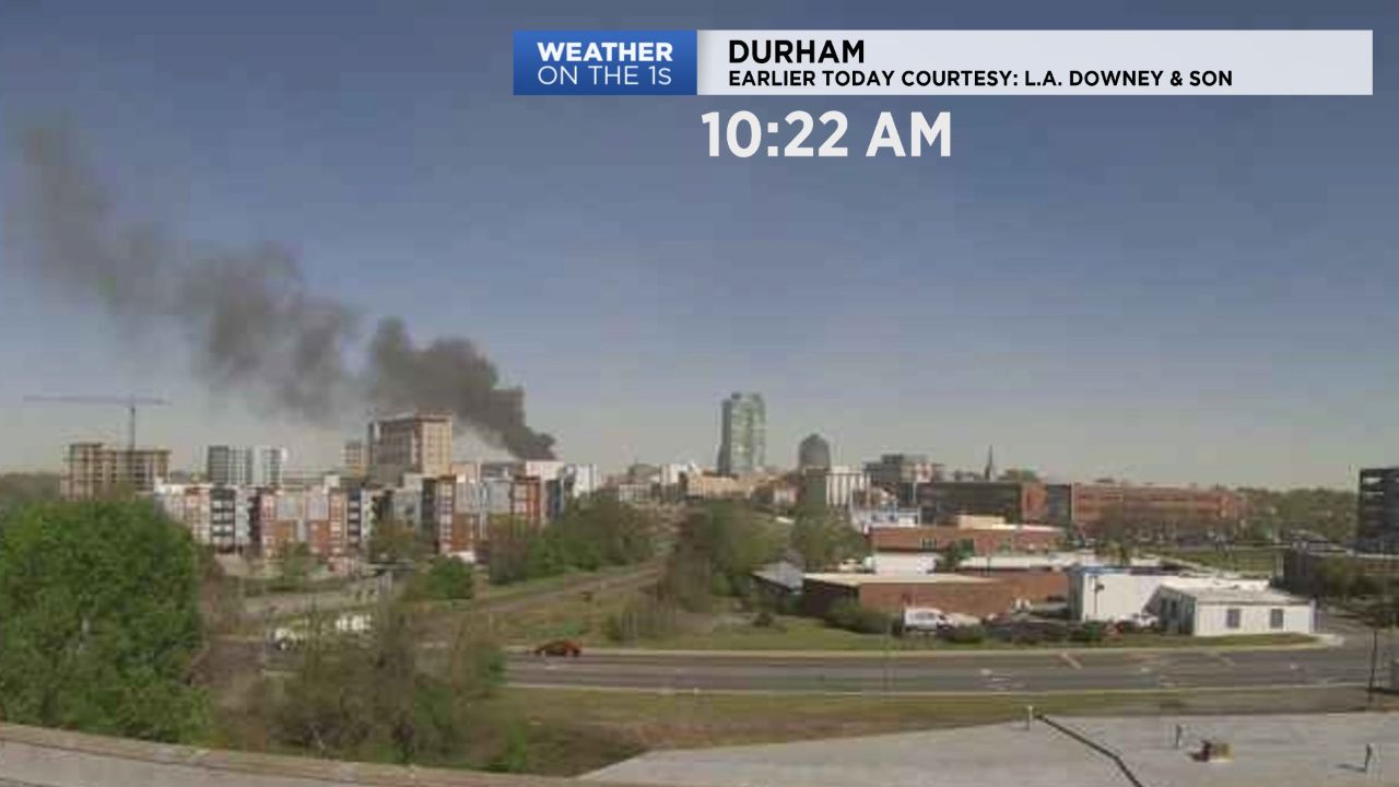 Spectrum News weather camera in downtown Durham captures explosion and fire