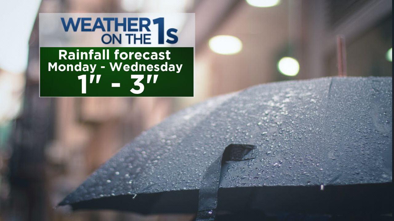 1 to 3 inches of rain forecast from Monday through Wednesday.