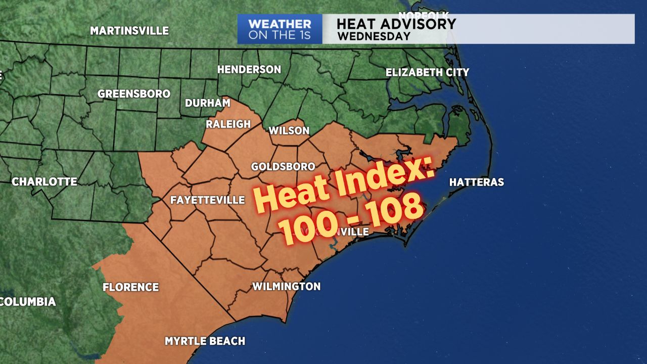 A heat advisory has been issued for parts of central and eastern NC Wednesday.