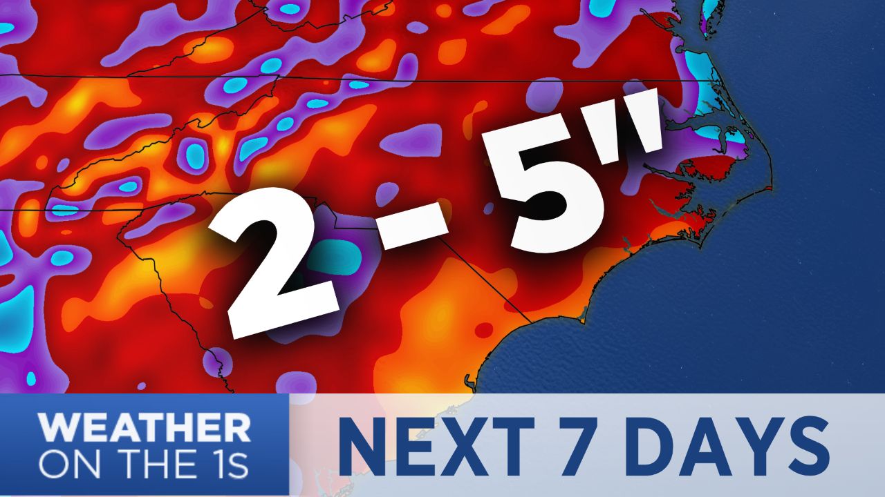 Two to five inches of rain is forecast across North Carolina over the next seven days.