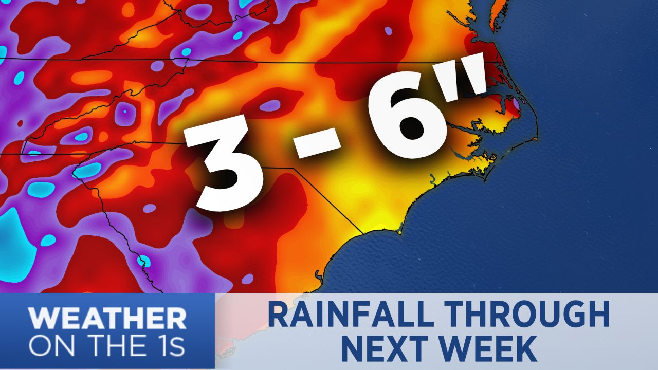 Three to six inches of rain is forecast for much of central and eastern NC through next Friday.