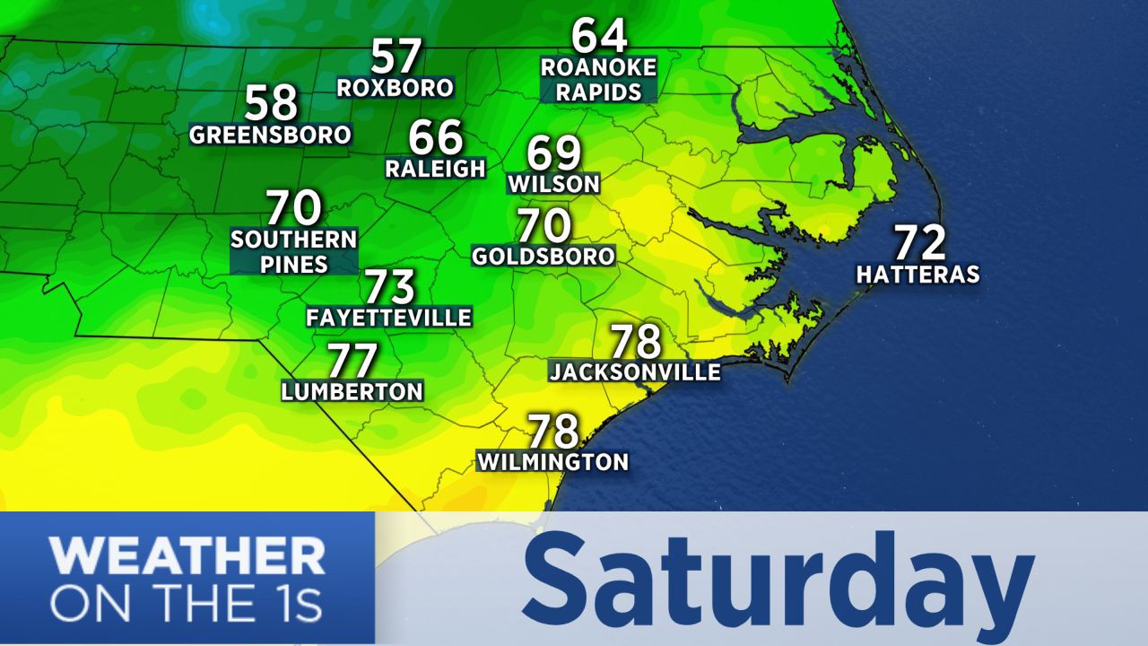 A wedge of cooler air will make for a wide range in high temperatures Saturday afternoon.