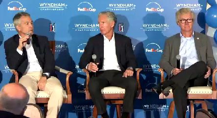Tournament Director Mark Brazil, chairman of the Piedmont Triad Charitable Foundation Bobby Long, and Steve Holmes CEO of Wyndham Worldwide
