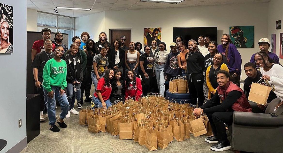 Many Black Xavier students take part in a Service Sunday every month as part of National Pan-Hellenic Council. This event focused on creating care packages for those in need. (Photo courtesy of Shanna Turner)