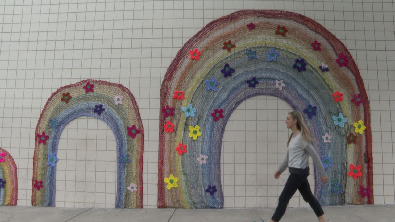 Crochet Rainbow Mural in Los Angeles, CA