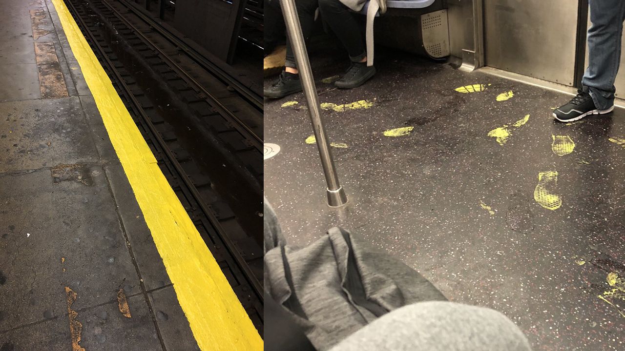 Yellow paint subway platform and cars