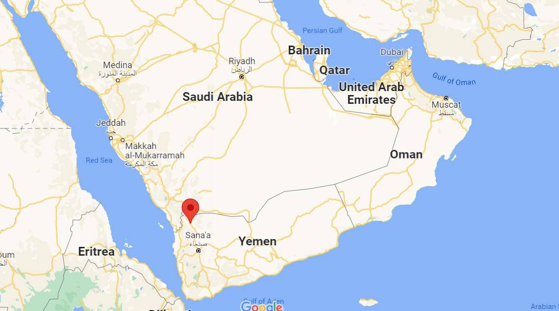 The red marker on this map shows the location of Saada, Yemen, the site of Friday's airstrike. (Google Maps)