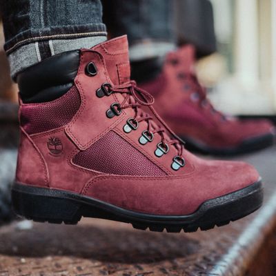 burgundy timberland field boots