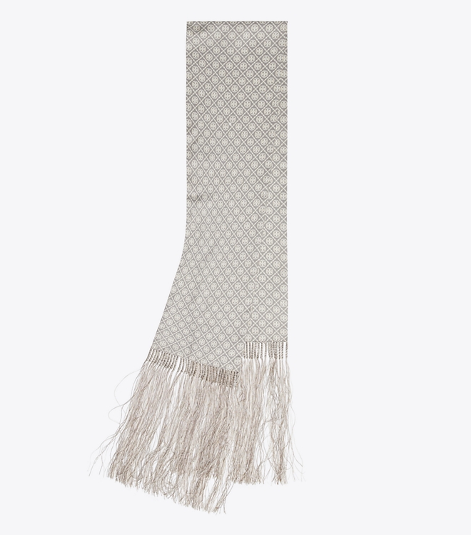 T Monogram Fringed Oblong Scarf