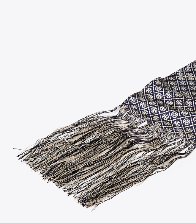 T Monogram Fringed Oblong Scarf