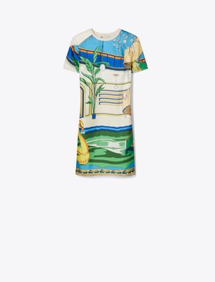  Printed Silk Front T-Shirt Dress