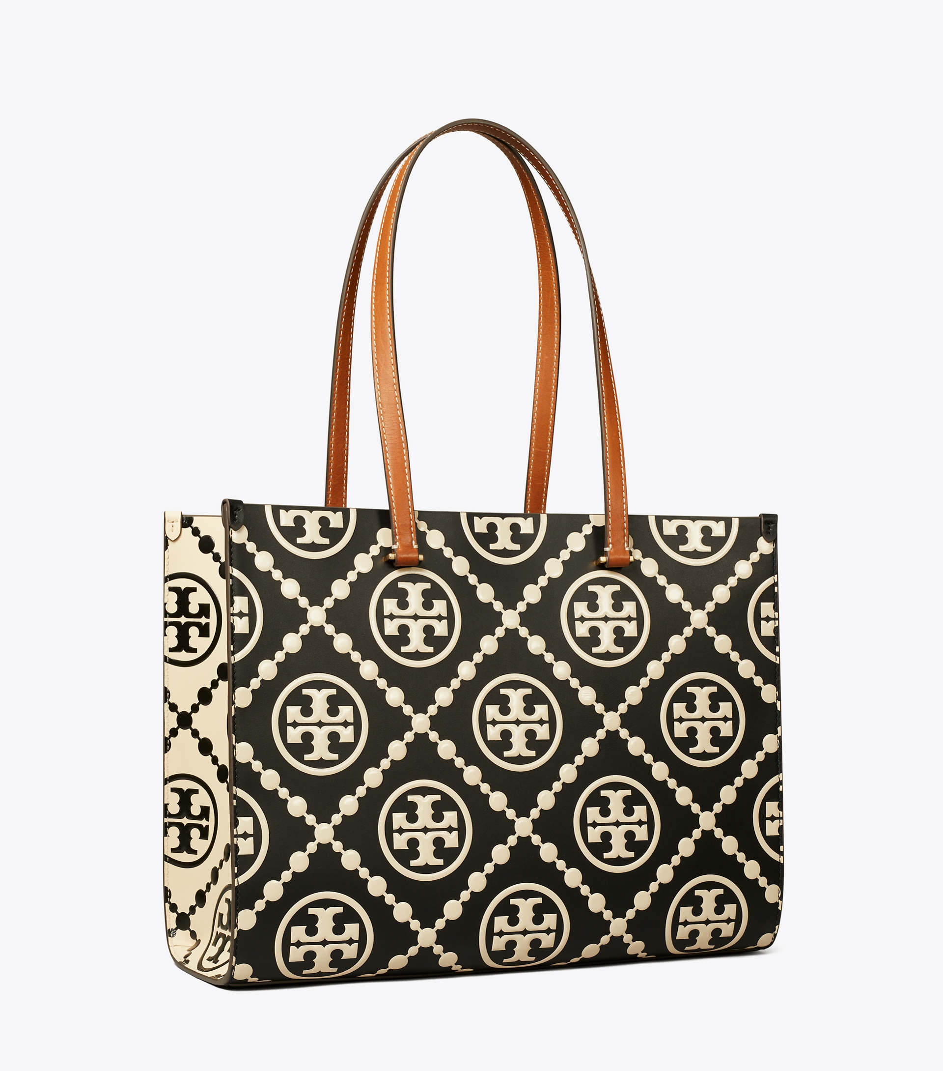 T Monogram Contrast Embossed Tote image number 2