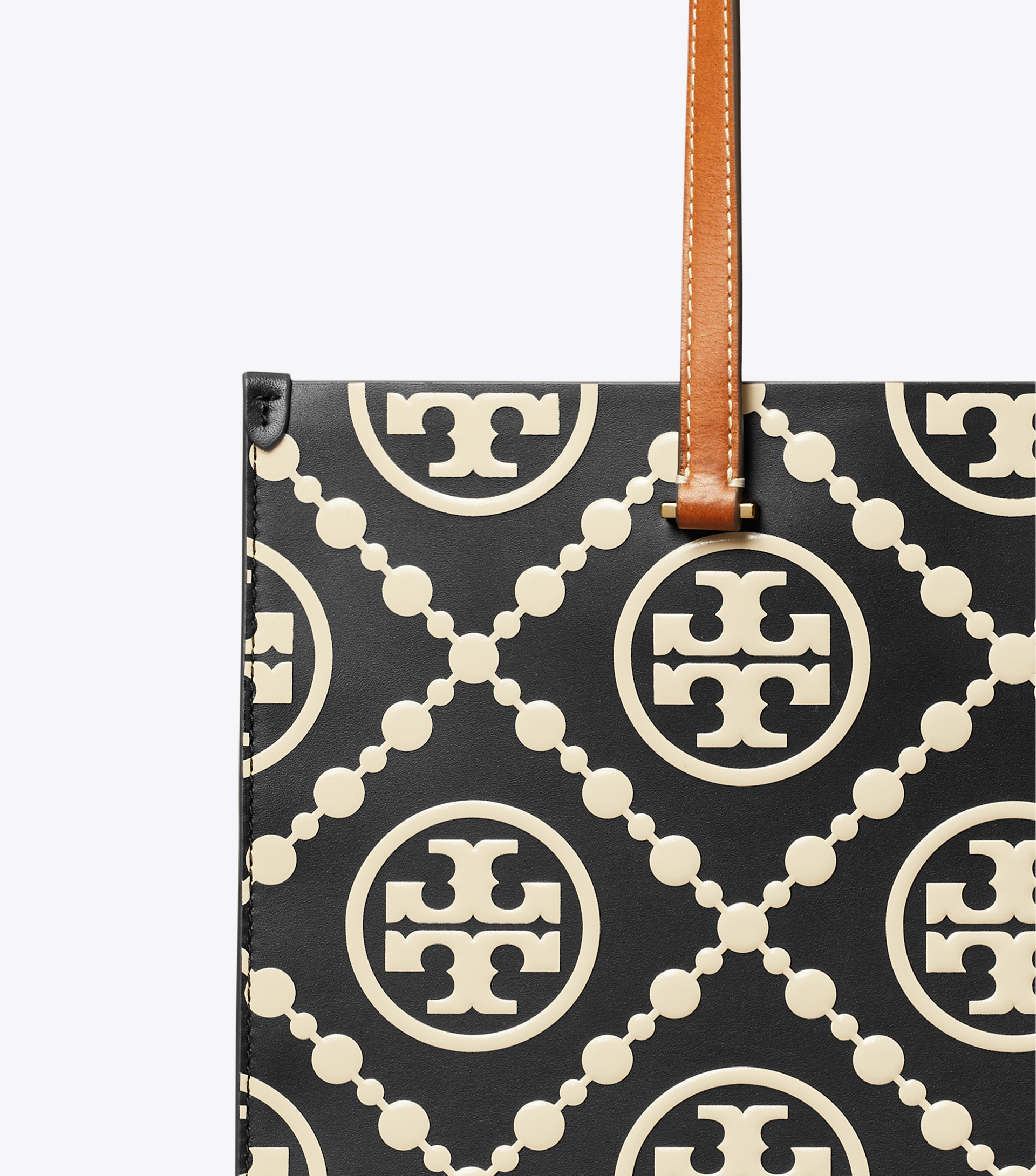 T Monogram Contrast Embossed Tote image number 3