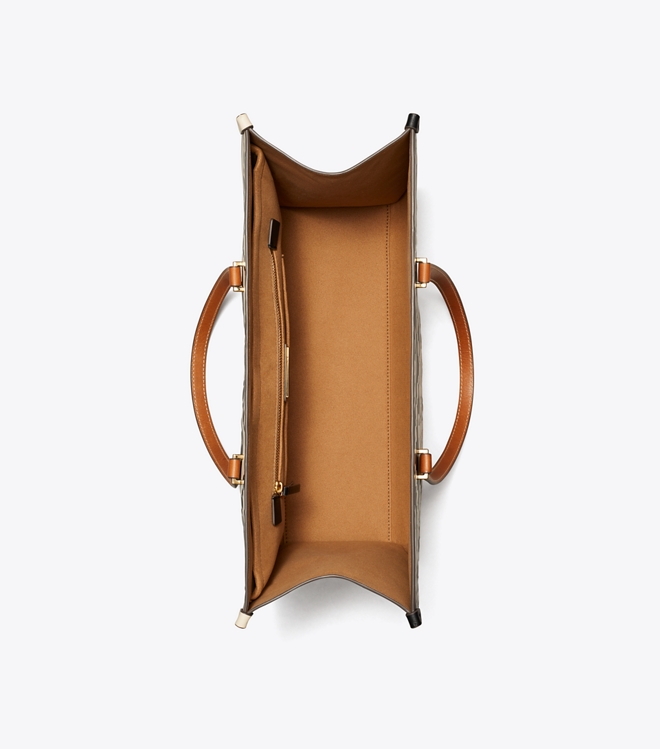 T Monogram Contrast Embossed Tote