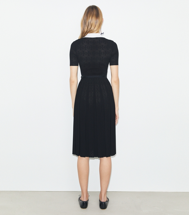 T Monogram Pointelle Pleated Dress