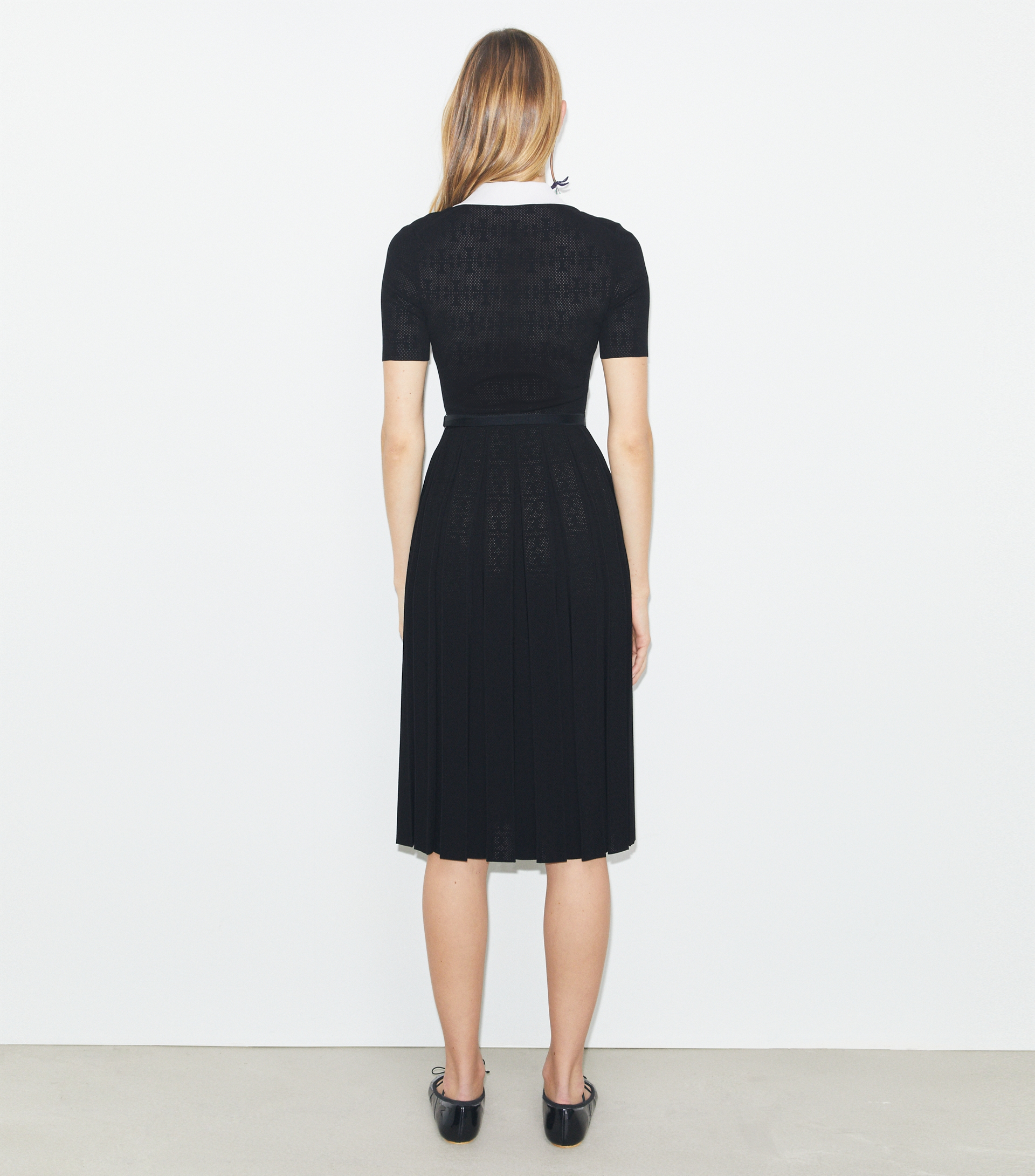 T Monogram Pointelle Pleated Dress image number 2