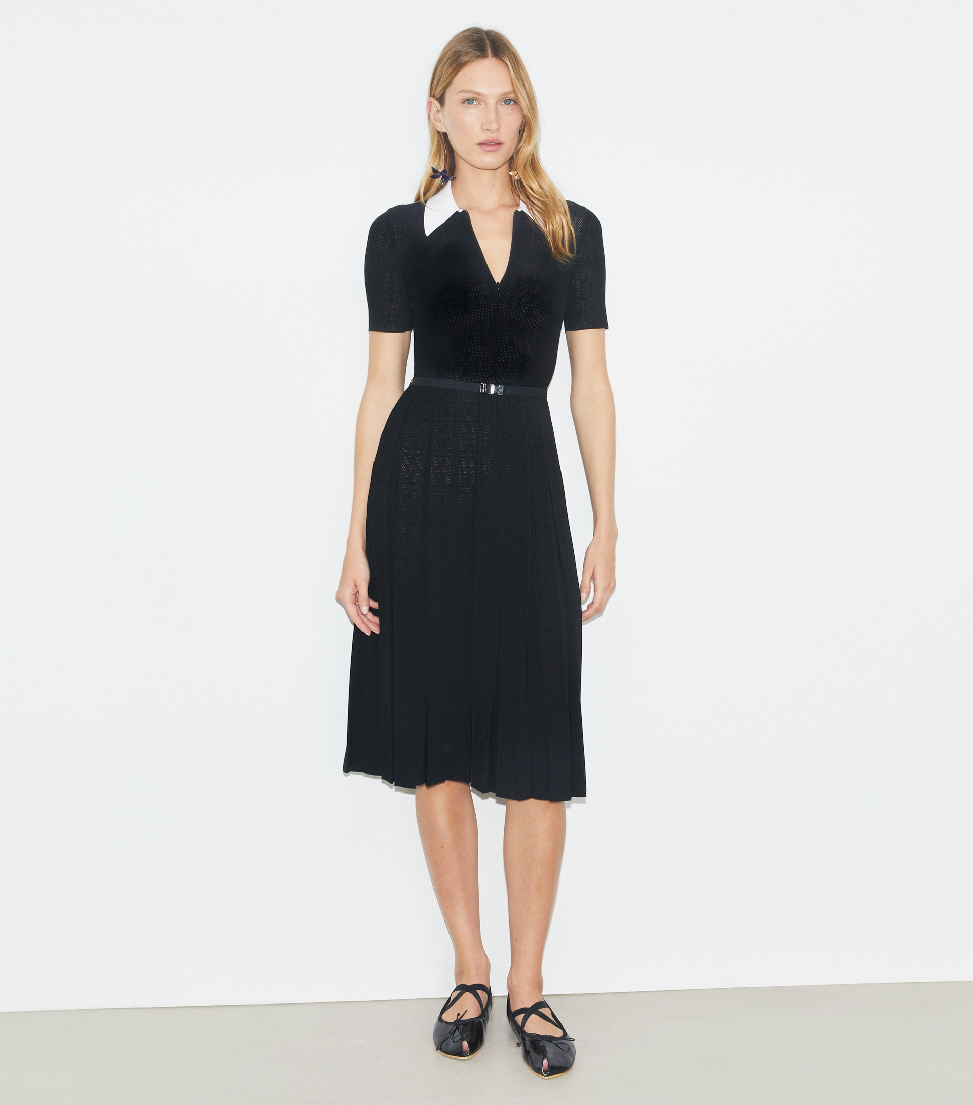 T Monogram Pointelle Pleated Dress image number 1