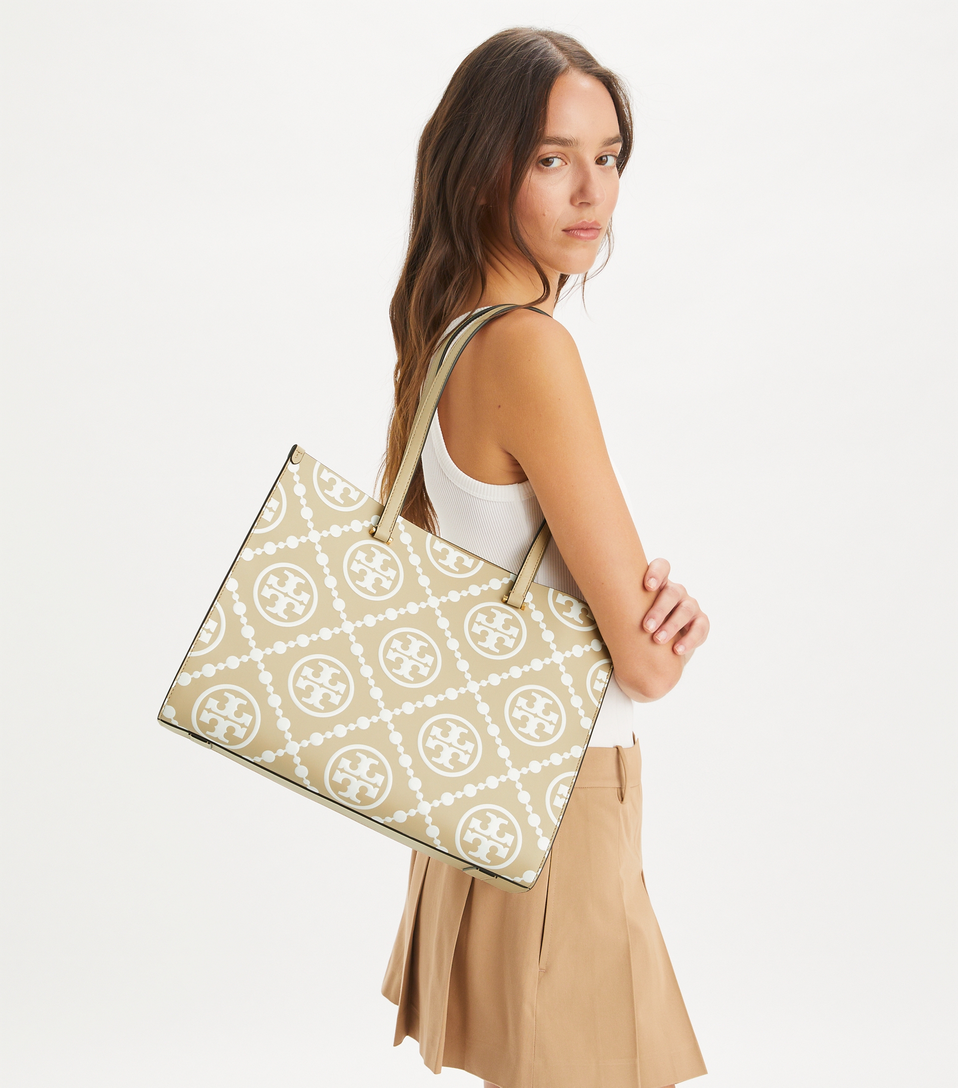 T Monogram Contrast Embossed Tote image number 1