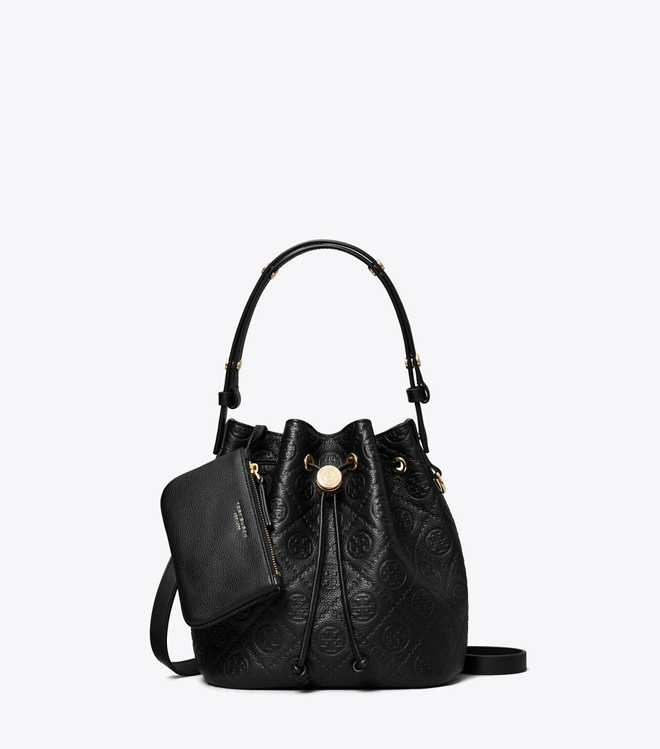 T Monogram Pebbled Bucket Bag