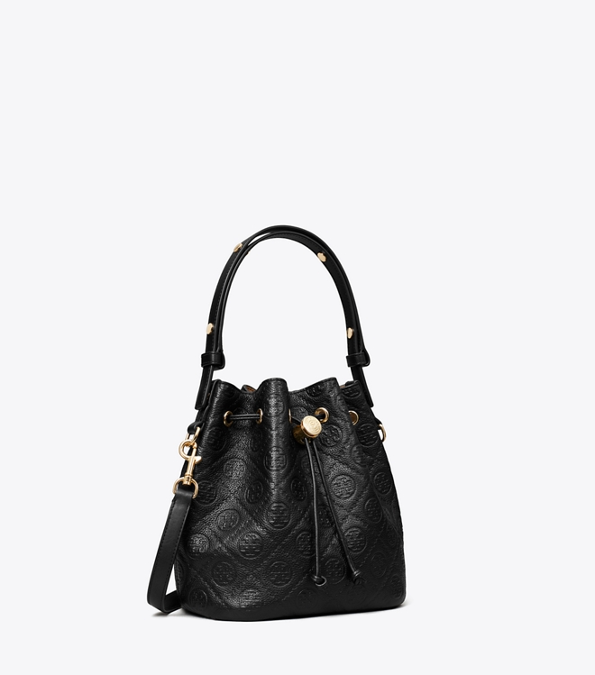 T Monogram Pebbled Bucket Bag