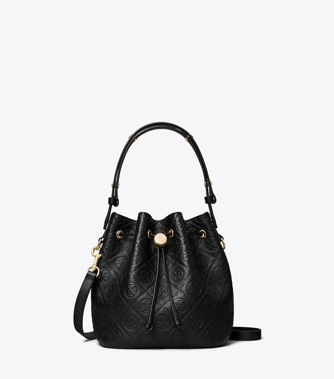T Monogram Pebbled Bucket Bag