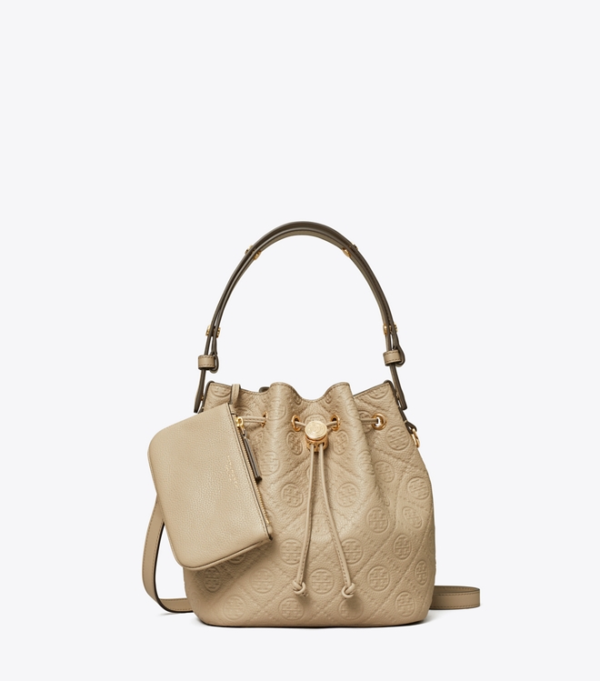 T Monogram Pebbled Bucket Bag
