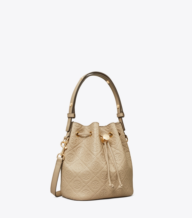 T Monogram Pebbled Bucket Bag