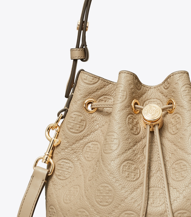 T Monogram Pebbled Bucket Bag