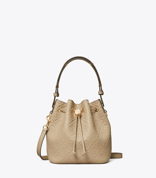 T Monogram Pebbled Bucket Bag