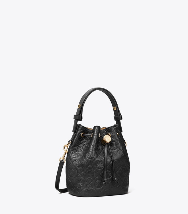 T Monogram Pebbled Mini Bucket Bag