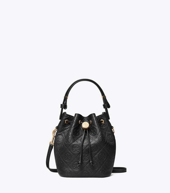 T Monogram Pebbled Mini Bucket Bag