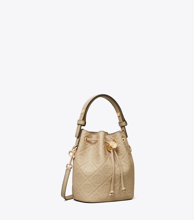 T Monogram Pebbled Mini Bucket Bag