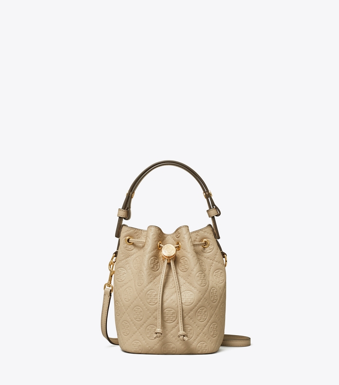 T Monogram Pebbled Mini Bucket Bag