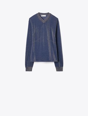  Metallic V-Neck Sweater